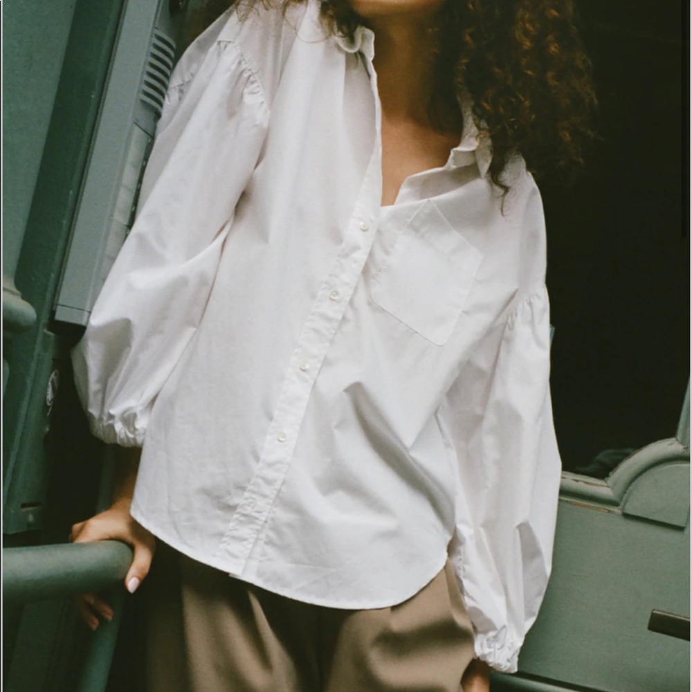 RAILS White Winnie Puff Sleeve Button Down Top